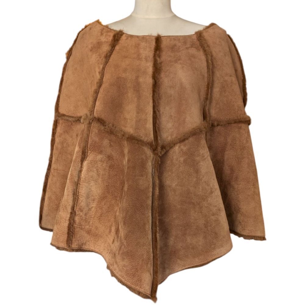 Unique Brown Genuine Leather Spliced Leather Poncho One Size